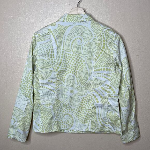 Chico's Jacket Women's Medium Yellow White Full Zip Collared Cotton blend Casual - Picture 9 of 9